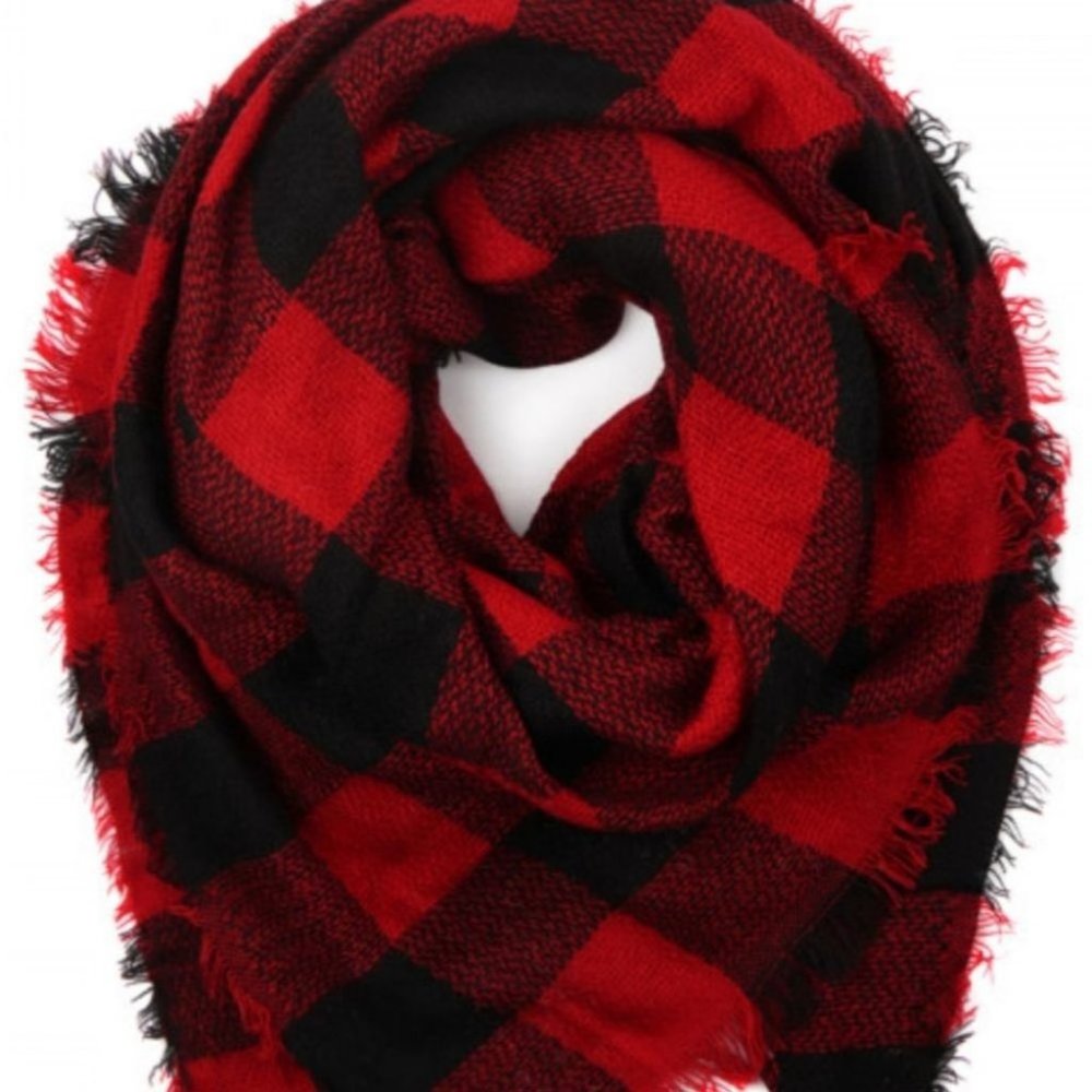 Checkered Plaid scarf black & red - Picture 8 of 13